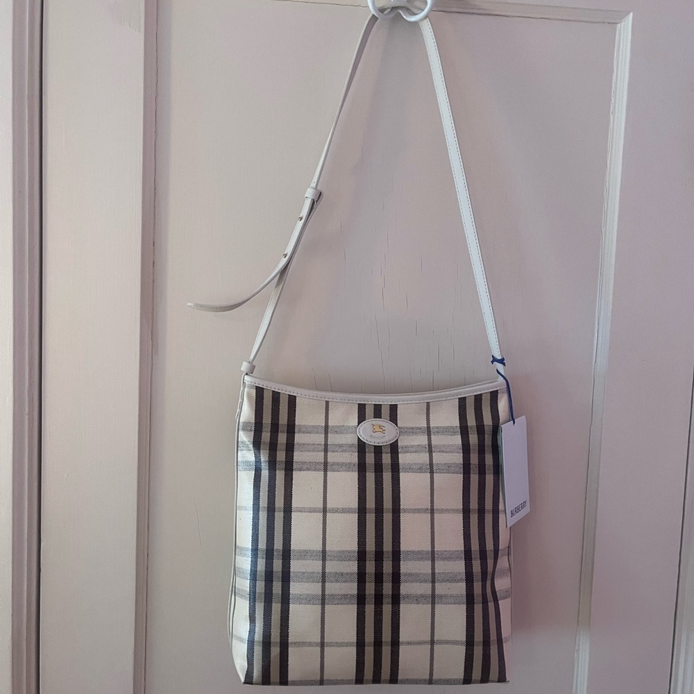 Burberry Highlands Small Check Canvas Leather Tote